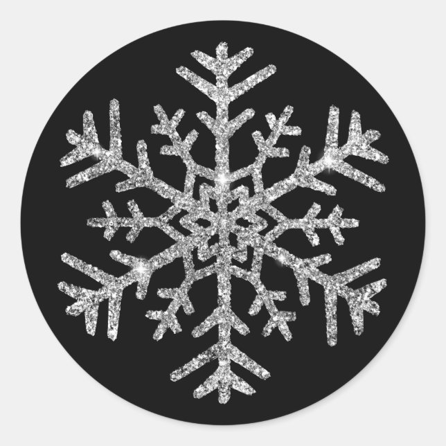 Sticker Rond Flocon de neige Diamond sur Noir Mariage d'hiver (Devant)