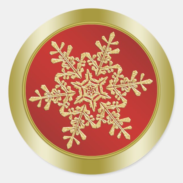 Sticker Rond Flocon de neige doré sur fond de Noël rouge (Devant)