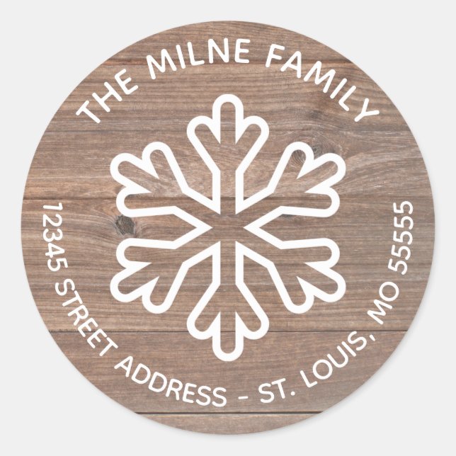 Sticker Rond Flocon de neige en bois rustique - Circle Adresse  (Devant)
