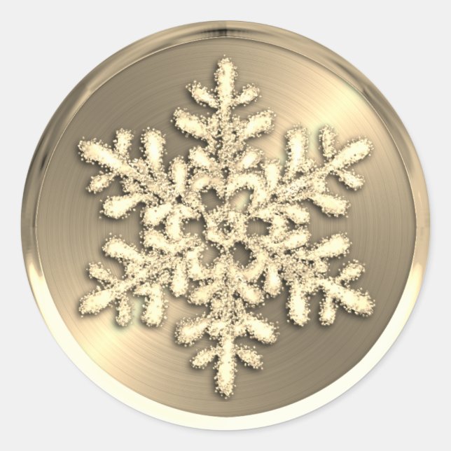 Sticker Rond Flocon de neige en cristal d'or sur le sceau d'or (Devant)