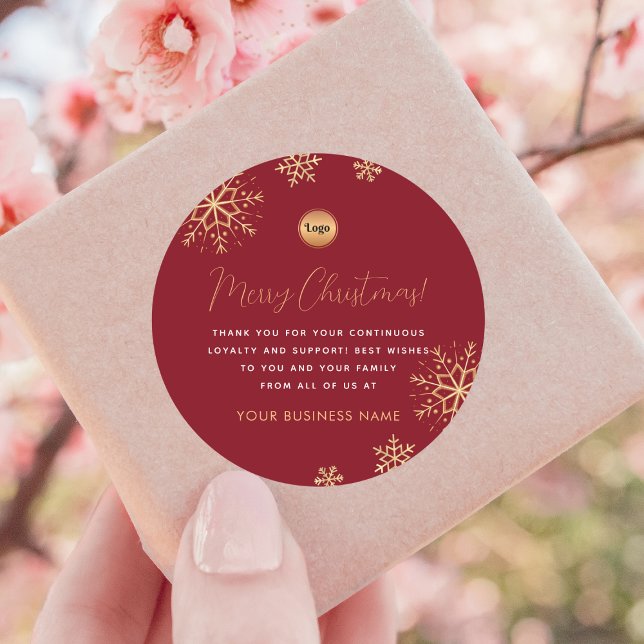 Sticker Rond Flocon de neige en or rouge personnalisé avec le l (Créateur téléchargé)