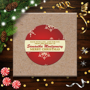 Sticker Rond Flocon de neige fait avec amour (rouge)