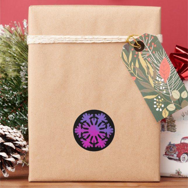 Sticker Rond Flocon de neige floral rose violet  (vacances)