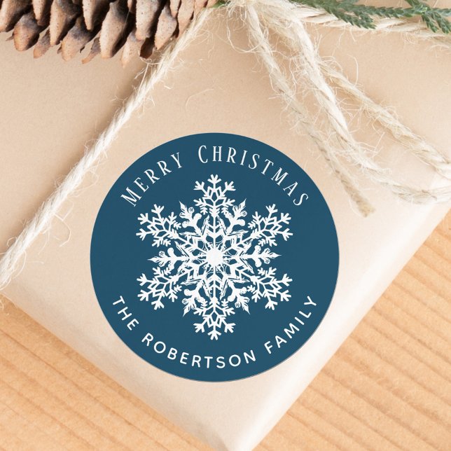 Sticker Rond Flocon de neige Joyeux Noël Vacances Bleu  (Créateur téléchargé)