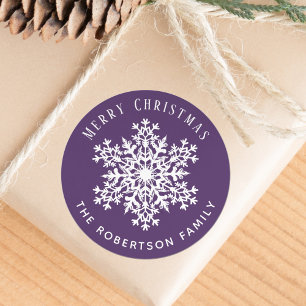Sticker Rond Flocon de neige Joyeux Noël Vacances Violet
