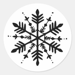 Sticker Rond Flocon de neige minimaliste noir et blanc