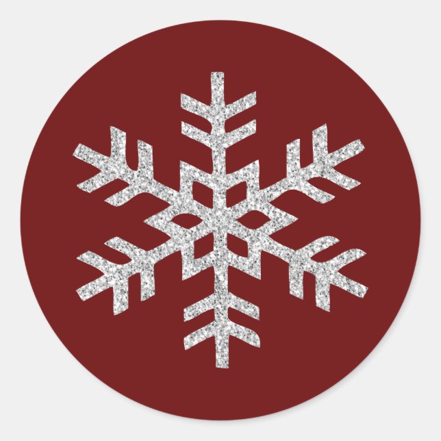 Sticker Rond Flocon de neige Parties scintillant argent rouge (Devant)