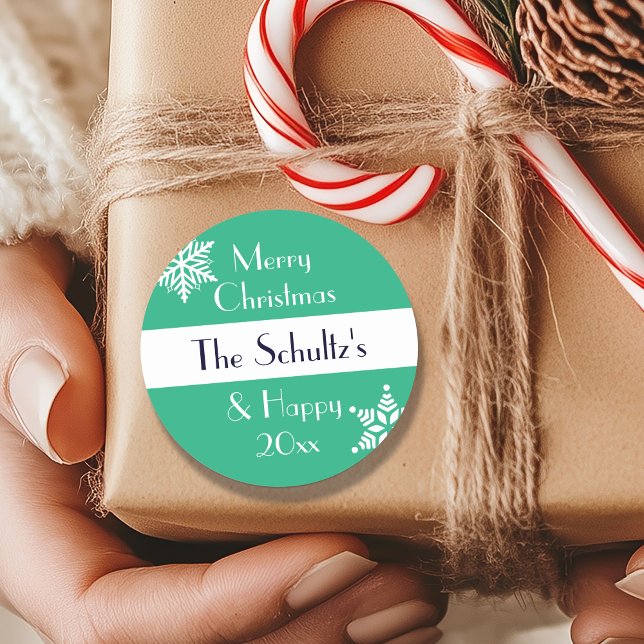 Sticker Rond Flocon de neige personnalisé Joyeux Noël (Créateur téléchargé)