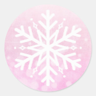 Sticker Rond Flocon de neige rose de Noël
