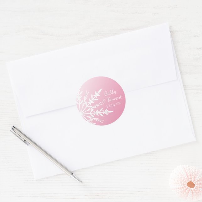 Sticker Rond Flocon de neige rose Enveloppe de mariage d'hiver (Enveloppe)