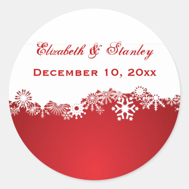 Sticker Rond Flocon de neige rouge blanc mariage d'hiver Enregi (Devant)
