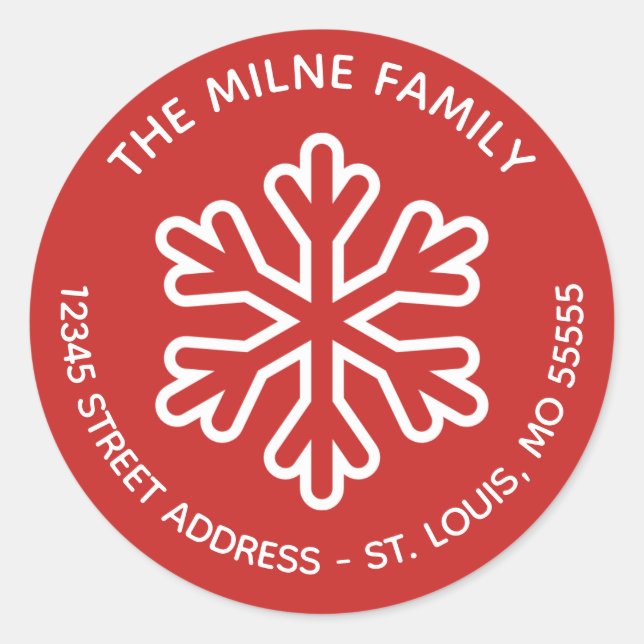 Sticker Rond Flocon de neige rouge et blanc - Adresse de retour (Devant)