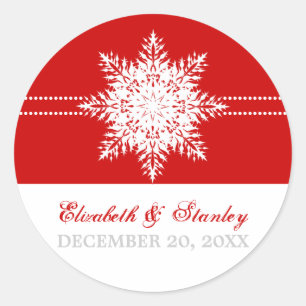 Sticker Rond Flocon de neige rouge mariage d'hiver Enregistrer