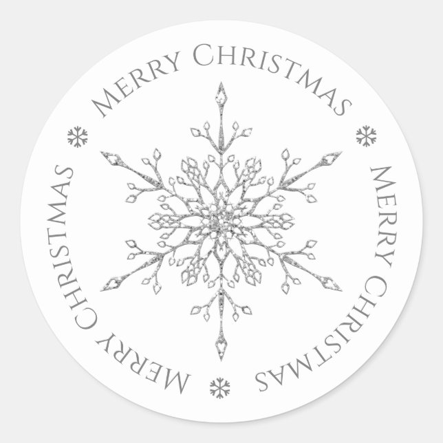 Sticker Rond Flocon de neige scintillant argent Joyeux Noël (Devant)