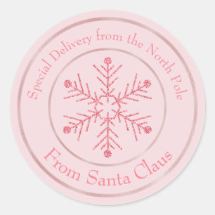 Sticker Rond Flocon de neige scintillant rose de Père Noël