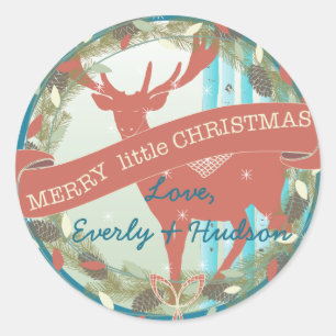 Sticker Rond Flocon de neige vintage Red Deer Aqua Birch Tree