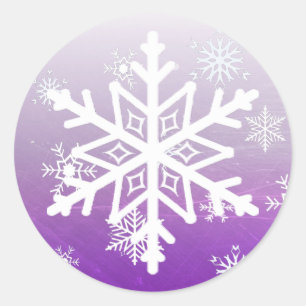 Sticker Rond Flocon de neige violet de Noël