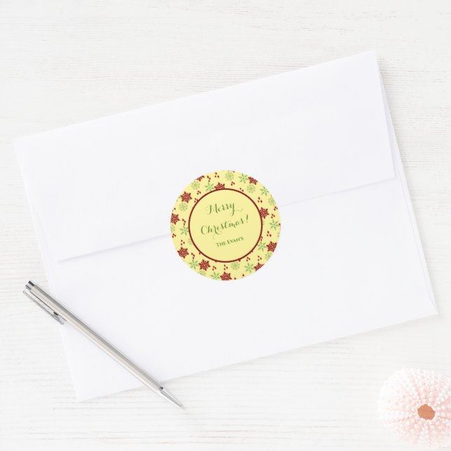 Sticker Rond Flocon de Noël Clair et Joyeux (Enveloppe)
