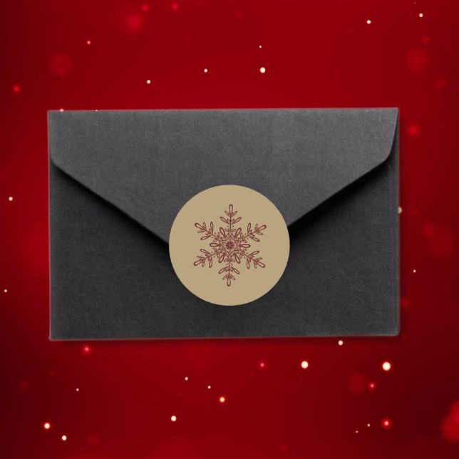 Sticker Rond Flocon de Noël Rouge et Or Tendance et Élégant (Créateur téléchargé)