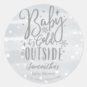 Sticker Rond Flocons de neige Bébé Il fait froid dehors Fête bé