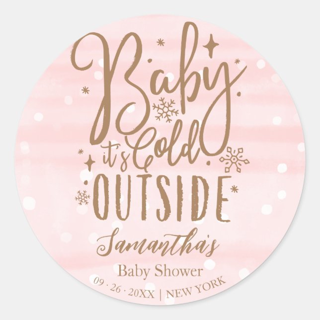 Sticker Rond Flocons de neige Bébé Il fait froid dehors Fille B (Devant)