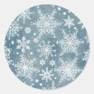 Sticker Rond Flocons de neige bleus aquarelle vacances d'hiver