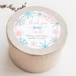 Sticker Rond Flocons de neige bleus roses Merci beaucoup neige
