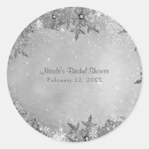 Sticker Rond Flocons de neige de Winter Wonderland en argent pu