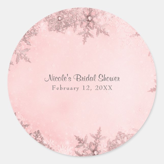Sticker Rond Flocons de neige de Winter Wonderland Rose tendre  (Devant)