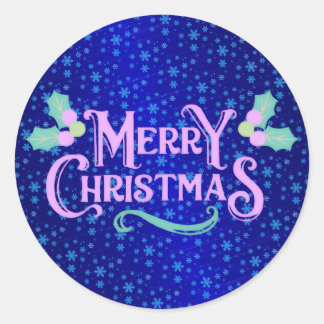 Sticker Rond Flocons de neige en feuille bleue Joyeux Noël