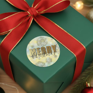 Sticker Rond Flocons de neige en filigrane brillant Or Joyeux N