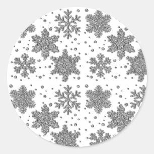Sticker Rond Flocons de neige en guirlande argentée scintillant