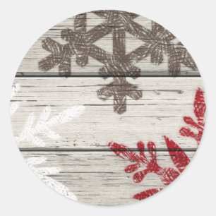 Sticker Rond Flocons de neige rustiques d'hiver