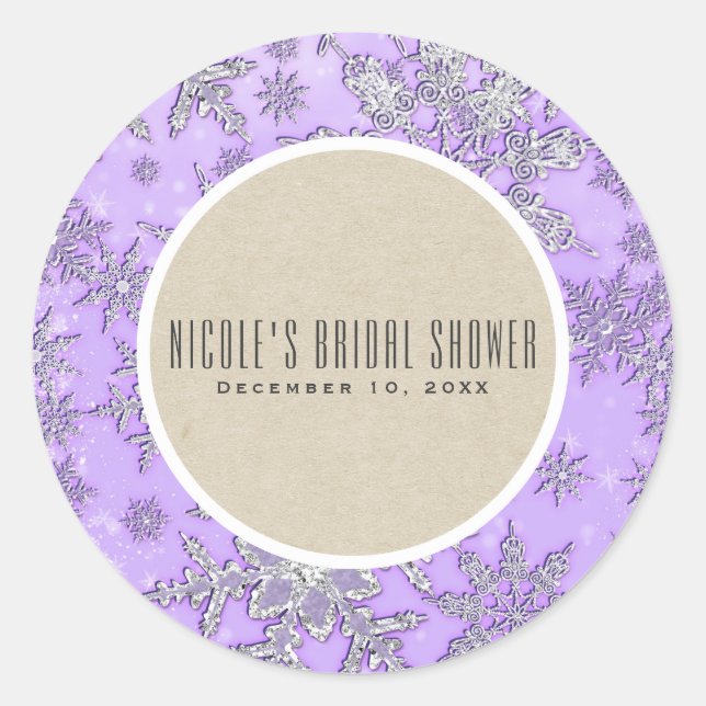 Sticker Rond Flocons de neige violets Boîte cadeau rustique pou (Devant)