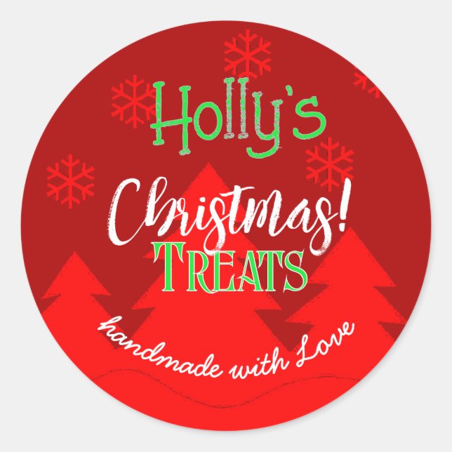 Sticker Rond Flocons de Noël Joyeux Noël label rouge (Devant)
