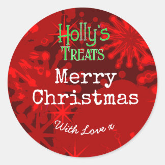 Sticker Rond flocons de Noël Joyeux Noël label rouge