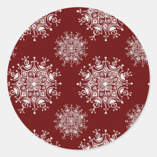 Sticker Rond Flocons de Noël Vintage Motif Blizzard Rouge