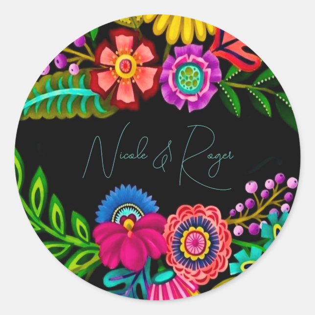 Sticker Rond Flora coloré mexicain Mariage (Devant)