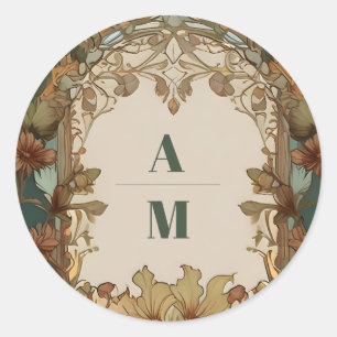 Sticker Rond Flora Vintage Art nouveau Mariage