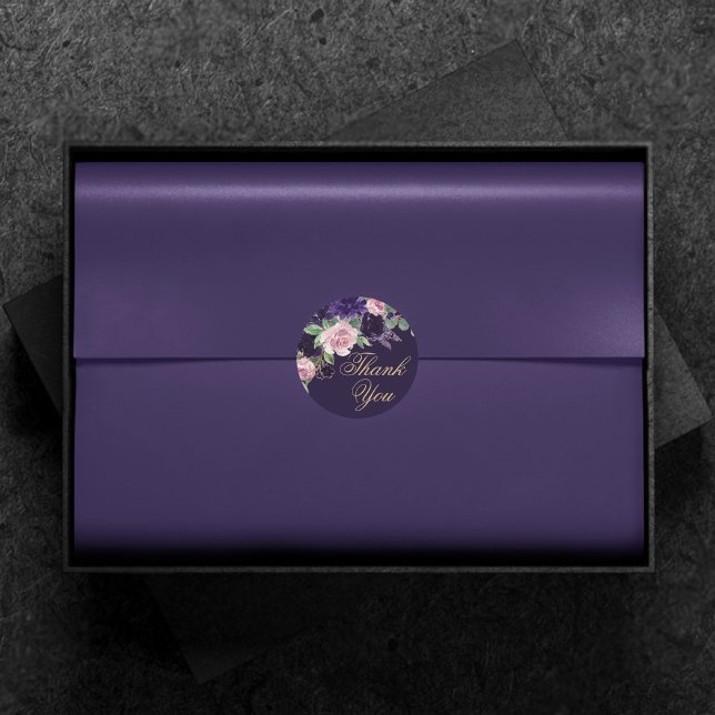 Sticker Rond Floraison | Merci violet foncé et rose rose (Créateur téléchargé)