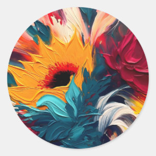 Sticker Rond Floraison radieuse – Expression florale abstraite 