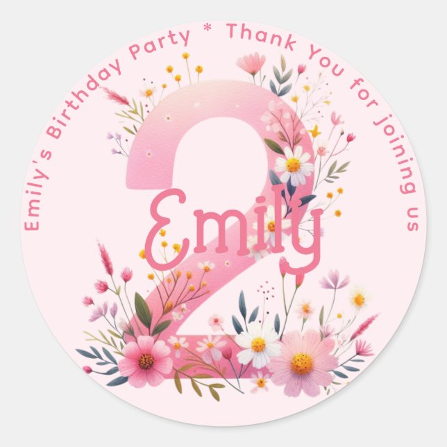 Sticker Rond Floral 2e anniversaire Merci Favoriser deux person (Devant)