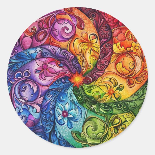 Sticker Rond Floral arc-en-ciel Starburst (Devant)