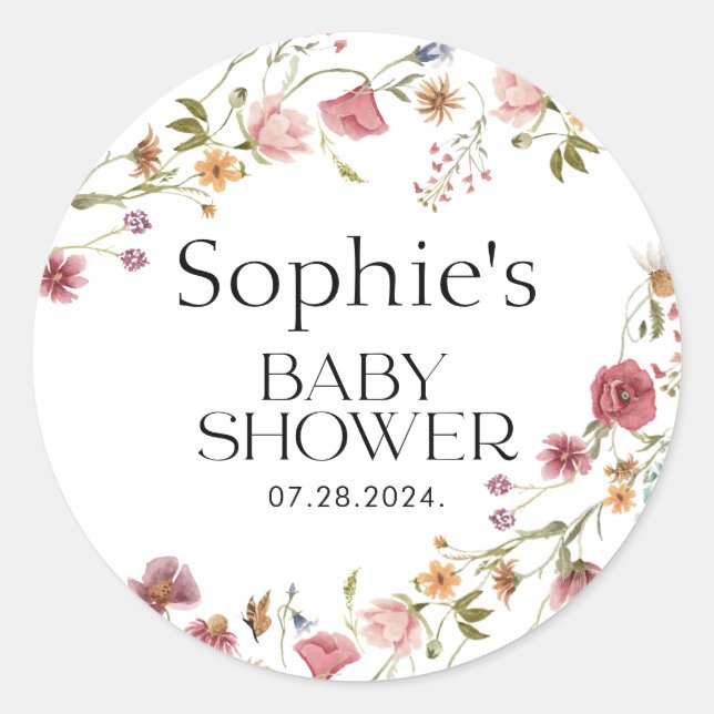 Sticker Rond Floral baby shower (Devant)