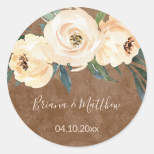 Sticker Rond Floral Beige Blush Wedding Faveurs Classique