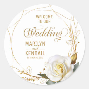 Sticker Rond Floral bio rose or