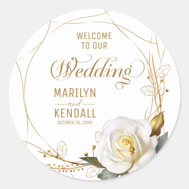 Sticker Rond Floral bio rose or (Devant)