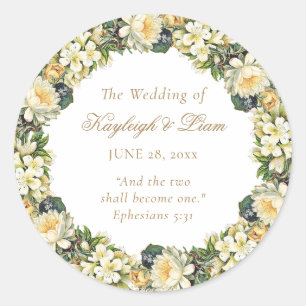 Sticker Rond Floral blanc Bible Verse Mariage chrétien