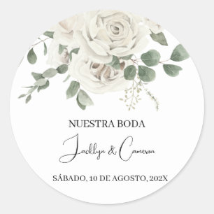 Sticker Rond Floral blanc Faire-part de mariage espagnol