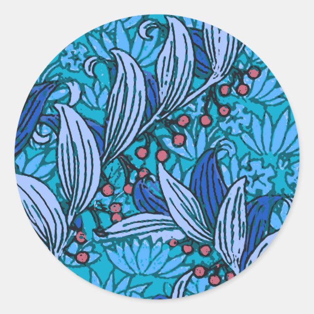 Sticker Rond Floral bleu ancien Boho moderne (Devant)